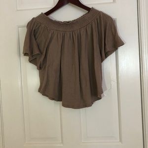 Tan off the shoulder flowy top
